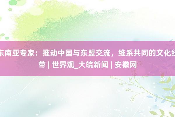 东南亚专家：推动中国与东盟交流，维系共同的文化纽带 | 世界观_大皖新闻 | 安徽网