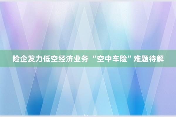 险企发力低空经济业务 “空中车险”难题待解