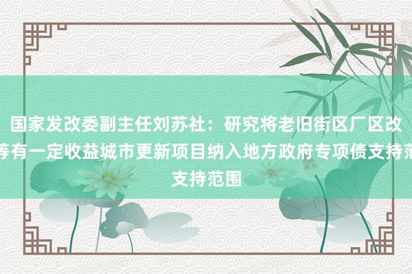 国家发改委副主任刘苏社：研究将老旧街区厂区改造等有一定收益城市更新项目纳入地方政府专项债支持范围