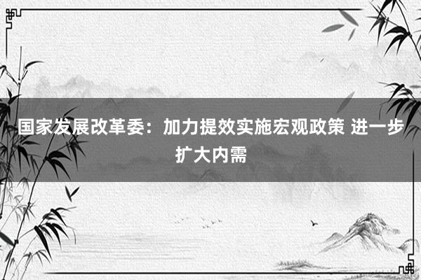 国家发展改革委：加力提效实施宏观政策 进一步扩大内需