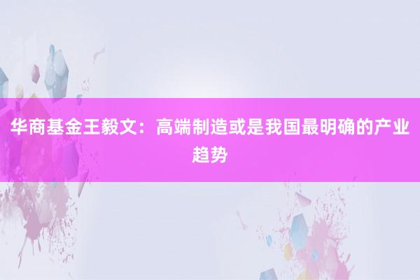 华商基金王毅文：高端制造或是我国最明确的产业趋势