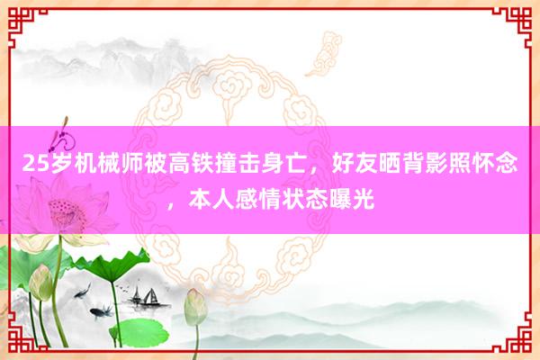 25岁机械师被高铁撞击身亡，好友晒背影照怀念，本人感情状态曝光