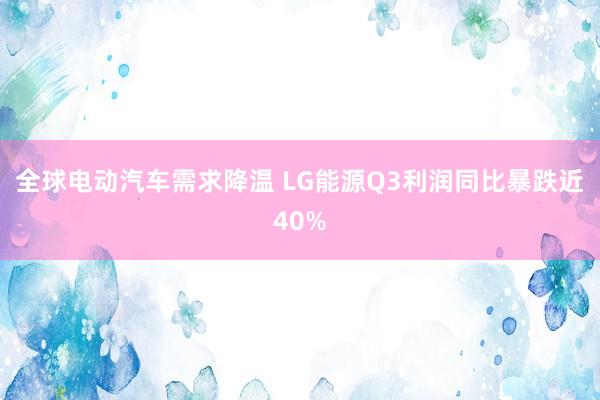 全球电动汽车需求降温 LG能源Q3利润同比暴跌近40%