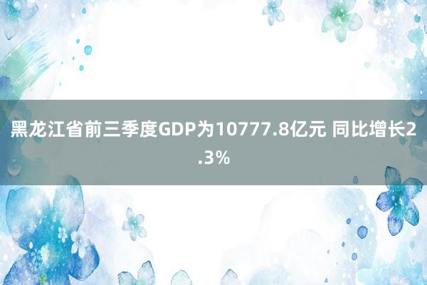 黑龙江省前三季度GDP为10777.8亿元 同比增长2.3%