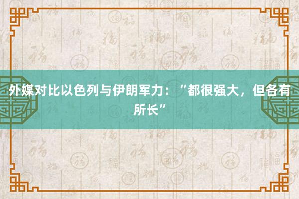 外媒对比以色列与伊朗军力：“都很强大，但各有所长”