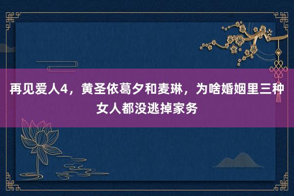 再见爱人4，黄圣依葛夕和麦琳，为啥婚姻里三种女人都没逃掉家务