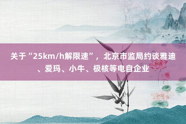 关于“25km/h解限速”，北京市监局约谈雅迪、爱玛、小牛、极核等电自企业