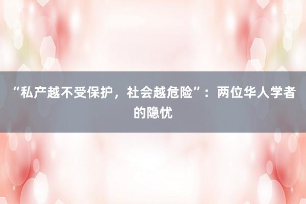 “私产越不受保护，社会越危险”：两位华人学者的隐忧