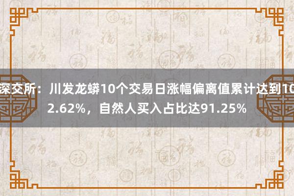 深交所：川发龙蟒10个交易日涨幅偏离值累计达到102.62%，自然人买入占比达91.25%