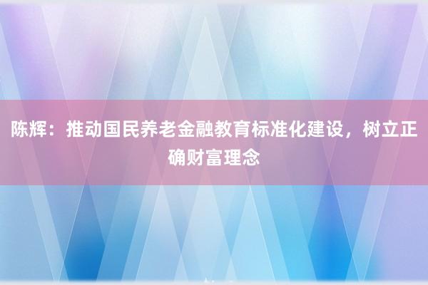 陈辉：推动国民养老金融教育标准化建设，树立正确财富理念