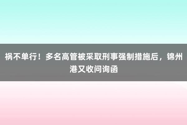 祸不单行！多名高管被采取刑事强制措施后，锦州港又收问询函