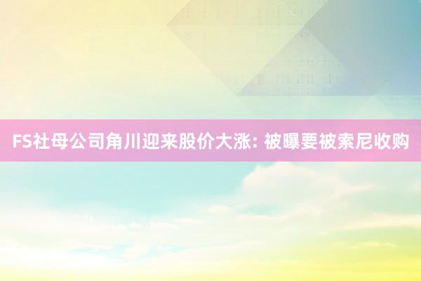 FS社母公司角川迎来股价大涨: 被曝要被索尼收购