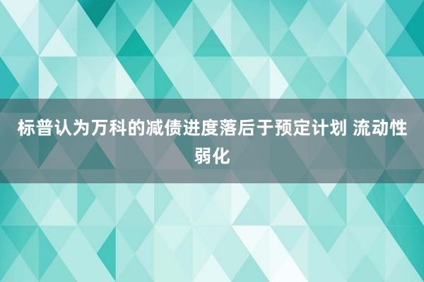 标普认为万科的减债进度落后于预定计划 流动性弱化