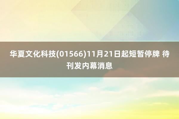 华夏文化科技(01566)11月21日起短暂停牌 待刊发内幕消息