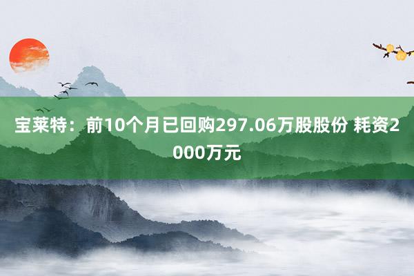 宝莱特：前10个月已回购297.06万股股份 耗资2000万元