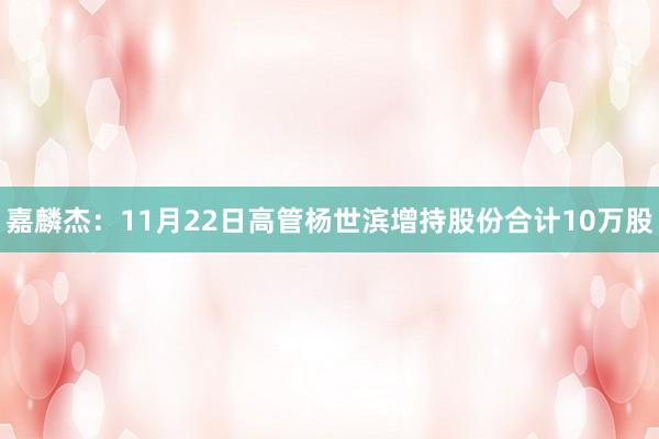 嘉麟杰：11月22日高管杨世滨增持股份合计10万股