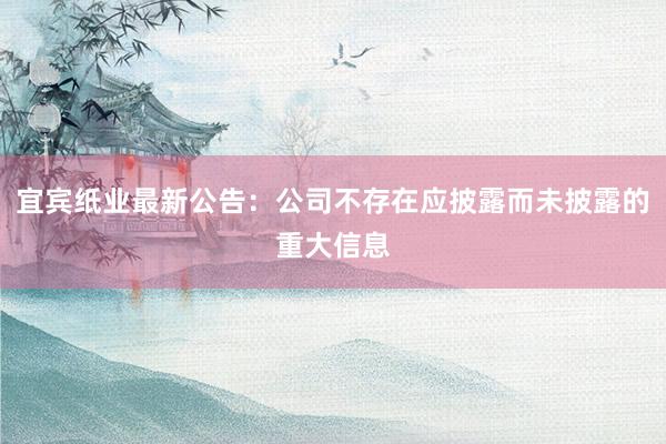 宜宾纸业最新公告：公司不存在应披露而未披露的重大信息