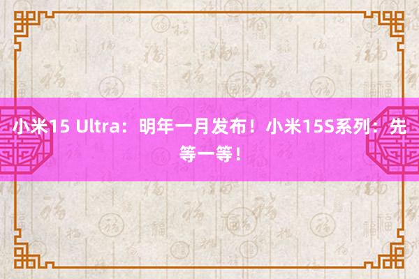 小米15 Ultra：明年一月发布！小米15S系列：先等一等！