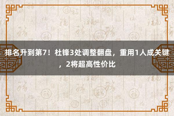 排名升到第7！杜锋3处调整翻盘，重用1人成关键，2将超高性价比