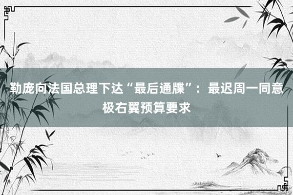 勒庞向法国总理下达“最后通牒”：最迟周一同意极右翼预算要求