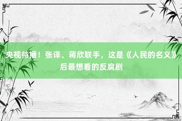 央视待播！张译、蒋欣联手，这是《人民的名义》后最想看的反腐剧