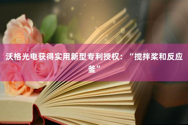 沃格光电获得实用新型专利授权：“搅拌桨和反应釜”