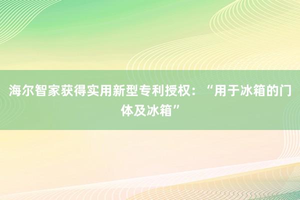 海尔智家获得实用新型专利授权：“用于冰箱的门体及冰箱”