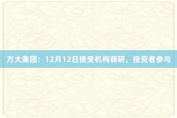 方大集团：12月12日接受机构调研，投资者参与