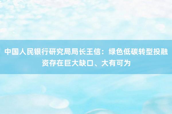 中国人民银行研究局局长王信：绿色低碳转型投融资存在巨大缺口、大有可为