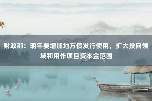 财政部：明年要增加地方债发行使用，扩大投向领域和用作项目资本金范围