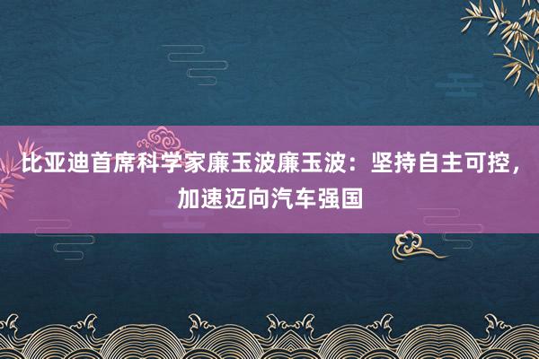 比亚迪首席科学家廉玉波廉玉波：坚持自主可控，加速迈向汽车强国