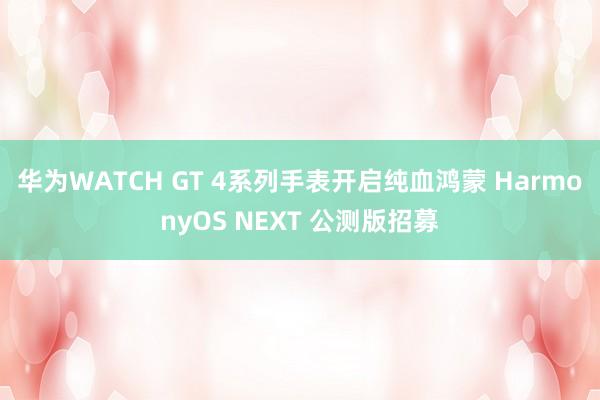 华为WATCH GT 4系列手表开启纯血鸿蒙 HarmonyOS NEXT 公测版招募