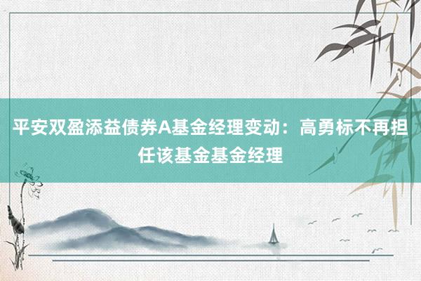 平安双盈添益债券A基金经理变动：高勇标不再担任该基金基金经理